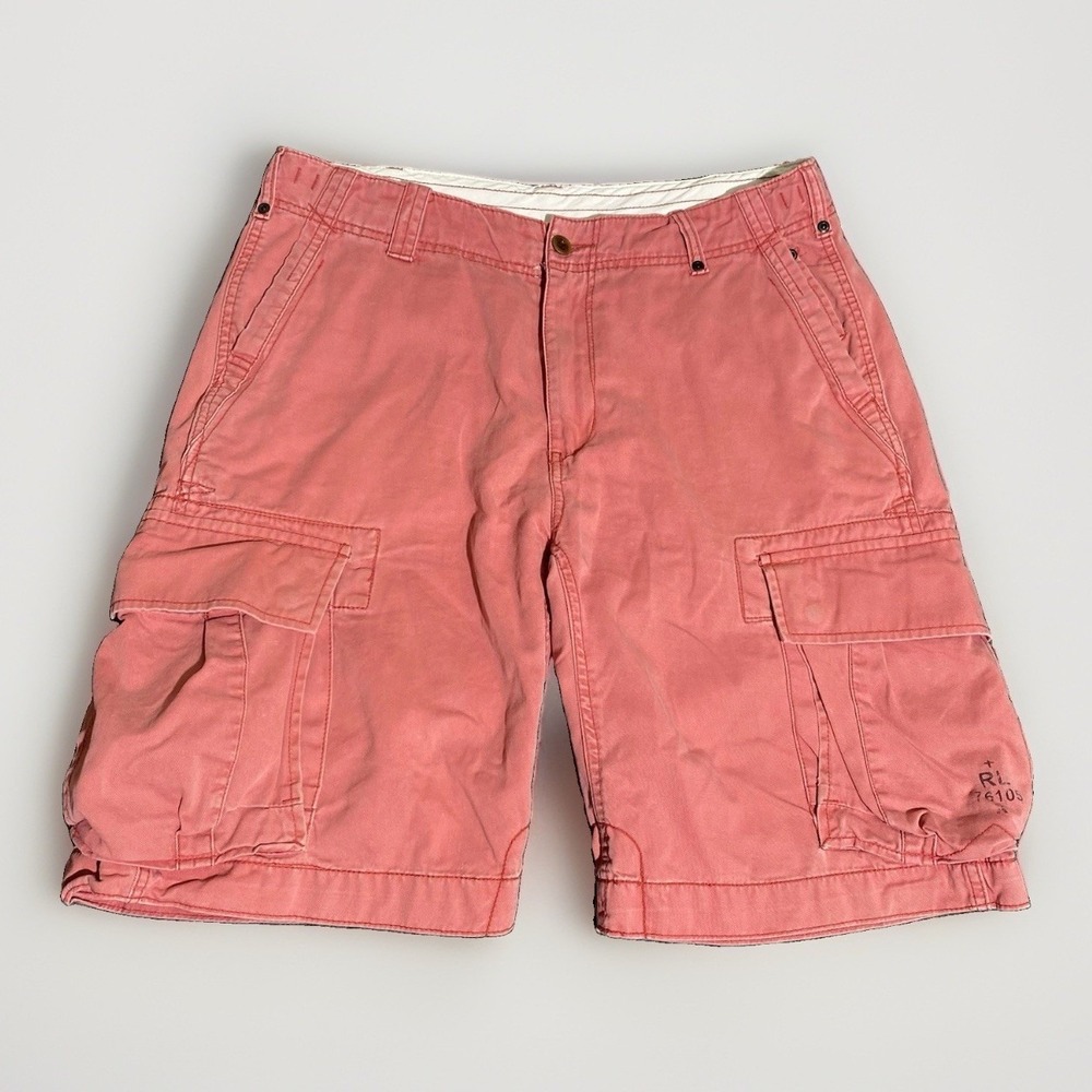 Polo Ralph Lauren Cargo Shorts Men 33 Salmon Pink Cotton Utility Preppy Stencil